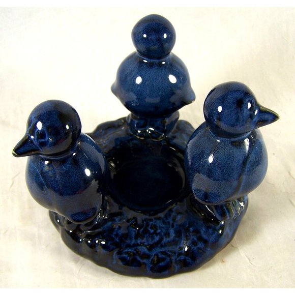 Trio Blue Birds Ceramic Candle Holder - Picture 2 of 7